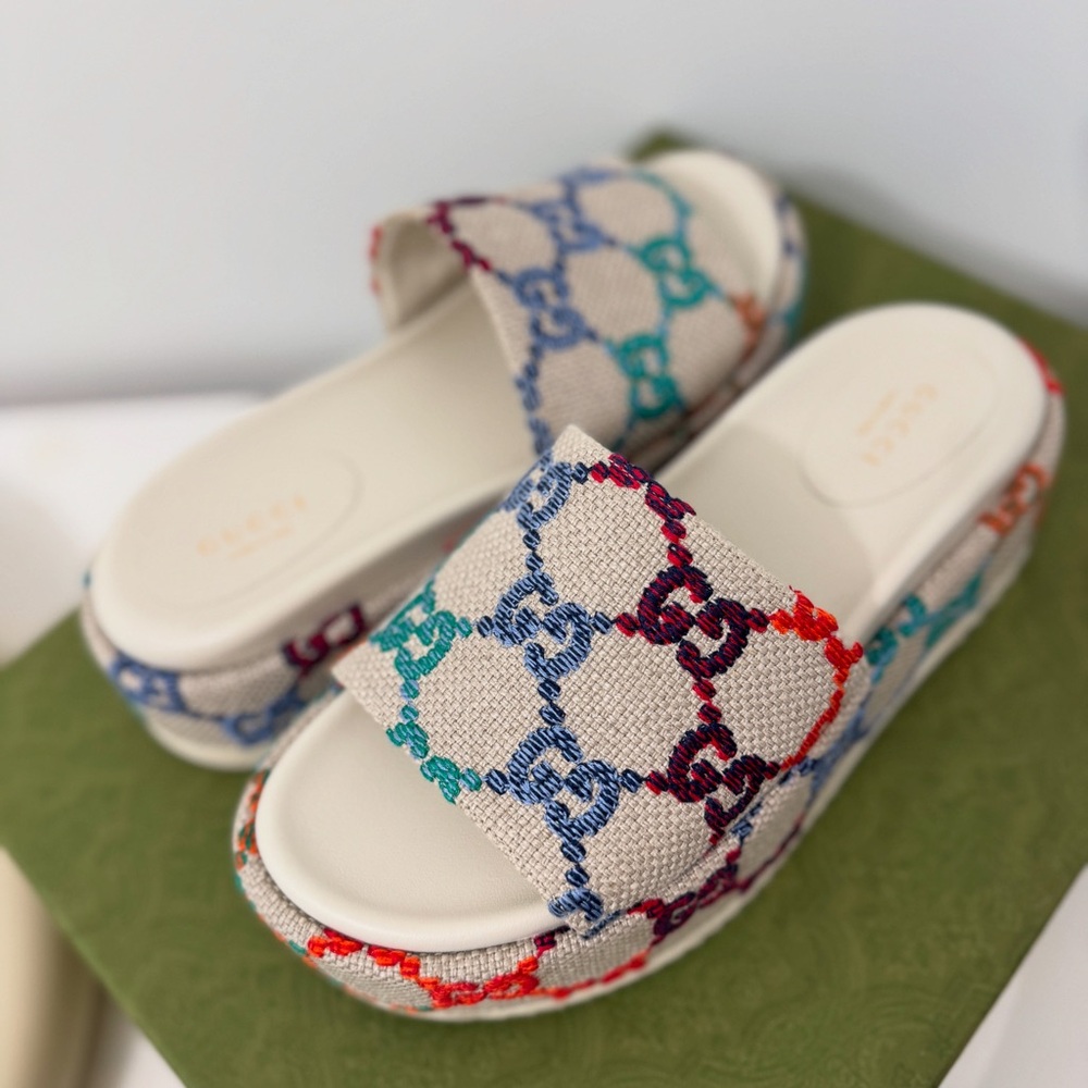 Gucci Multicolor Rainbow Platform Slides Sandals
